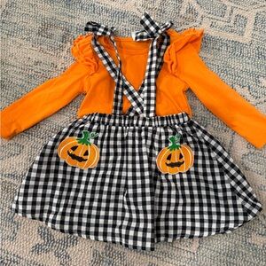 SHEIN Orange and Black Checkered Pumpkin Kids Set